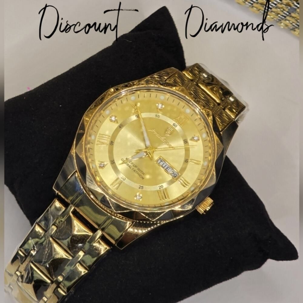 Men's Gold Face and Gold Band Poedagar Quartz Watch with Stainless Steel Band